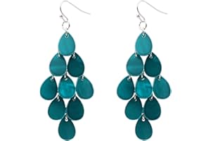 Jules D. Layered Dangling Shell Disc Beads Earring Handmade Multi Colorful Orange Red Blue Drop Chandelier Earring for Women Girls