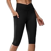 Emlovm Women's Long Biker Shorts Knee Length Leggings High Waist Tummy Control Yoga Capris w Pockets for Summer Workout