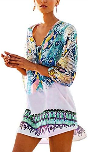 Flovisa Cover UPS For Swimwear Women, Women's Plus Size Floral Chiffon Beachwear Bikini Swimwear Cover UPS (Serpentine 1)