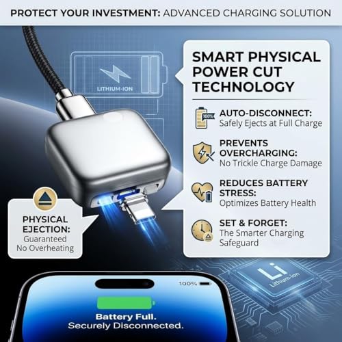 Stop Charge Smart Charge Type-C Adapter, Auto Disconnect Overcharge Protection, Universal for Smartphone and Tablet USB Charging