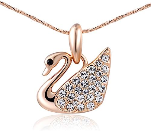Jisela Women Cubic Zirconia Austria Crystal Platinum Plated Swan Pendant Necklace (Gold)
