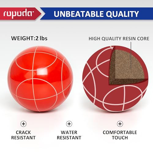 ropoda 90mm Bocce Ball Set with 8 Polyresin Balls, Pallino, Case and Measuring Rope for Backyard/Lawn/Beach/Outdoor, Resin Bocce Ball for Kids Teens Beginners(2 to 8 Players)
