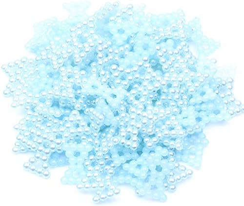 12x9mm 80pcs/lot Hollow Small Bow tie Imitation Half Round Pearls Flatback Beads for Nail Art Scrapbook DIY Decoration Craft (25 Light Blue)