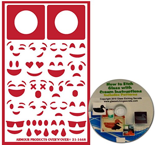 Emoji Stencil Set Kit for Glass Etching or Painting, Reusable + Free How to Etch CD