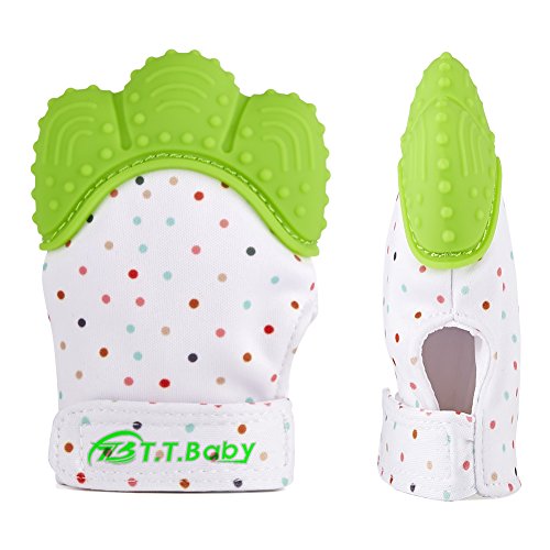 Baby Teething Mitten for Babies Self-Soothing Pain Relief and Teething Glove BPA FREE Safe Food Grade Teething Mitt (Green Color)