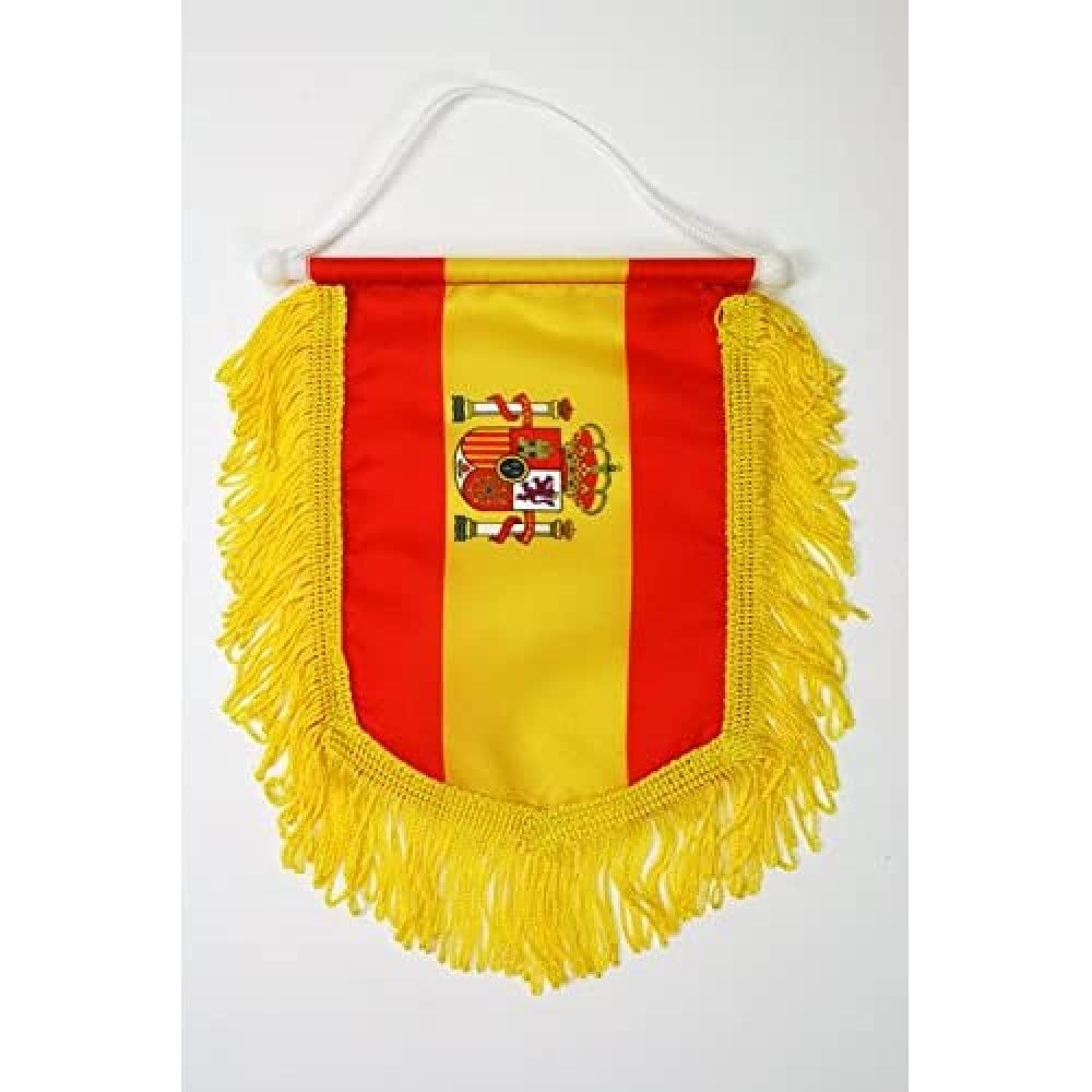 AZ FLAG - Spain Mini Banner - 6'' x 4'' - 100% Polyester Spanish Small Pennant for Car - Double-sided Flag with cords