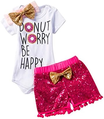Newborn Girls Sequins Clothes, TRENDINAO Baby Romper+Pants Shorts+Headband Outfits Set