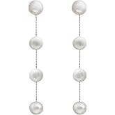 Long Pearl Dangle Earrings for Women 14K Gold Plated Sterling Silver Post Pearl Drop Tassel Earrings for Bridal Wedding