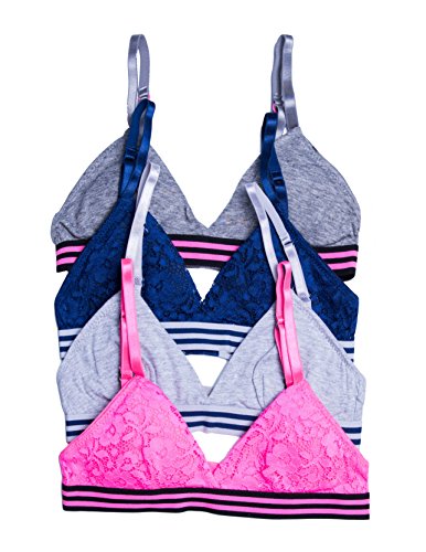 Caramel Cantina 4 Pack Big Girls Triangle Sporty Bralette (L (10/12), Nvy/Pk/Gry)