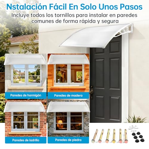 SEXYBIRDS Marquesina para Ventana Exterior, Marquesinas Exterior para Puertas y Ventanas, Tejadillo de Exterior 90 * 100cm, Toldo para Ventana, Toldo de Lluvia para Ventana con Placa de Policarbonato