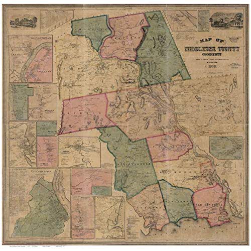 Middlesex County Connecticut 1859 Wall Map with Homeowner