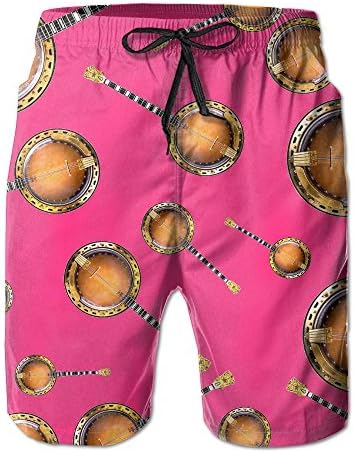 Banjo Drawing Low Poly Mens Quick Dry Beach Shorts Swim Trunks Boardshorts Pockets