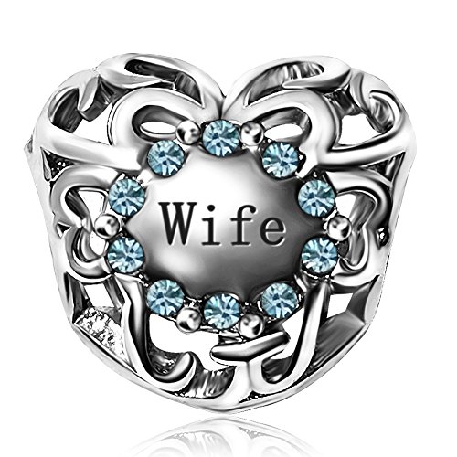 JMQJewelry Heart Wife Charms Beads Birthstone March Charms for Bracelets