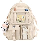 PIardi Cute backpack with accessories kawaii Large Capacity Aesthetic backpack (White)