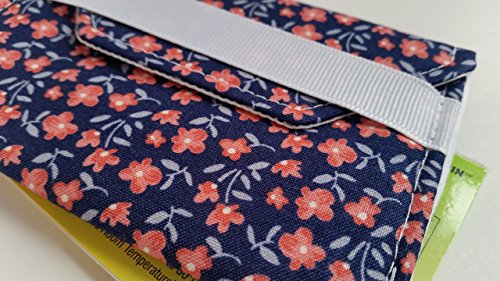 Birth control ribbon case- Discrete pill holder- Orange flowers on navy