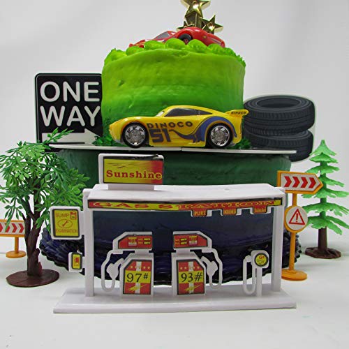 Cars 3 Birthday Cake Topper Set Featuring Lightning McQueen and Cruz Ramirez Figures with Decorative Themed Accessories