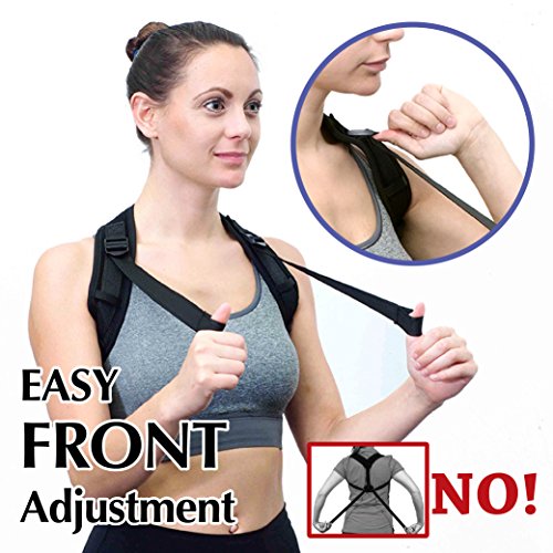 Posture Corrector for Women Men - FRONT ADJUSTABLE and SELF-MOUNTABLE - Back Brace - Back Support - Posture Brace for Back Pain and Neck Pain Relief + BONUS Resistance Band + 2 Comfortable Armpit Pads
