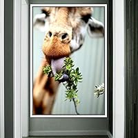Framed Canvas Wall Art Giraffe Animals Expressive Farmhouse/Country Giraffe Living Room Multicolor Photography - 16x24 inches