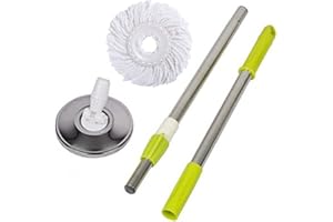 Stainless Steel Spin Mop Pole Handle with Microfiber Replacement Head for Floor Mop 360 Degrees Home Floor Cleaning Scraper f