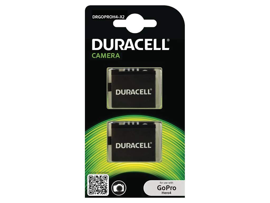 Duracell DRGOPROH4-X2 Battery for GoPro Hero 4 AHDBT-401, 2 Pieces, Black