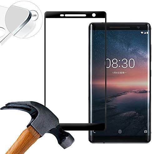 Lusee 2 X Pack (Full coverage) 3D Tempered Glass Screen Protector Film for Nokia 8 Sirocco 5.5 Inch Hardglass Display Screenprotector 9H 0,3mm (Black)