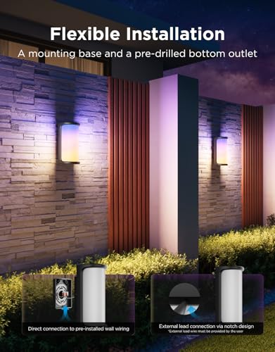Govee Outdoor Wall Lights Pro, 2 Pack, 2000LM, RGBICWW 72-Zone Customization, Music-Sync, IP67 Waterproof for Outdoor Decor, Porch, Garage, Yard, Patio, Compatible with Alexa, Google Home and Matter