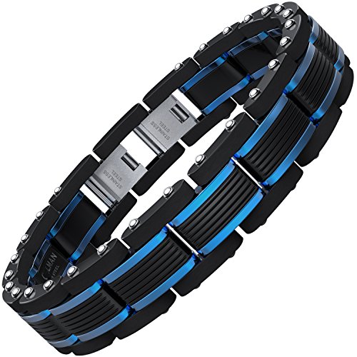 COOLMAN Men Bracelets Blue&Black Adjustable Bracelet for Men 8.5-9 Inch ( With Branded Gift Box)