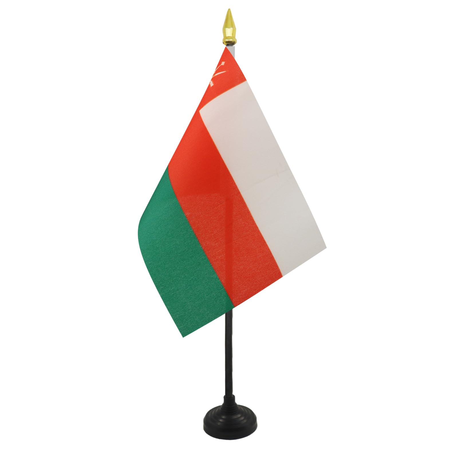 AZ FLAG - Oman Table Flag 4'' x 6'' - Omani Mini Desk Flag 100% Polyester 15 x 10 cm - Office Mini Banner with 10'' Pole - Golden Spear