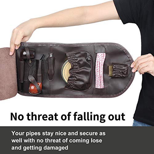 Traditional Brown Genuine Leather Tobacco Smoking Pipe Pouch Bag Organize Case Pipe Tool lighter Holder Pocket for 2 Pipe (black-brown)
