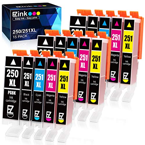 E-Z Ink (TM) Compatible Ink Cartridge Replacement for Canon PGI-250XL PGI 250 XL CLI-251XL CLI 251 XL to use with PIXMA MX922 MG5520 (3 Large Black, 3 Cyan, 3 Magenta, 3 Yellow, 3 Small Black) 15 pack