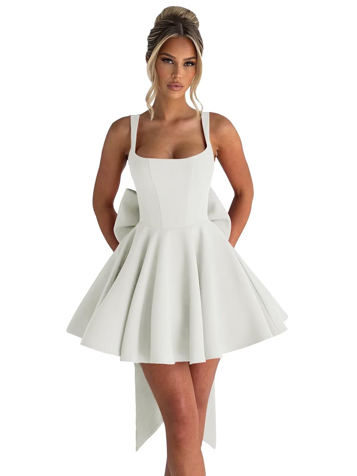 ouhati Satin Homecoming Dress for Teens 2025 Ivory