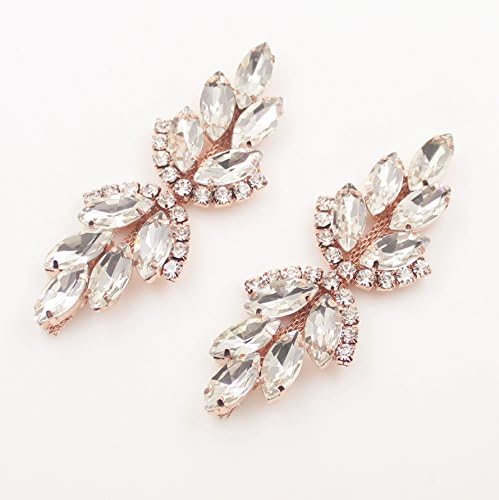 (2pieces)Rose Gold Beaded Crystal Rhinestone Applique for Wedding Sashes Bridal Garters Dresses Bags Hats (Rose Gold-2pieces)