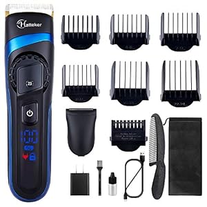Hatteker Mens Hair Trimmer Clipper Body Hair Groomer Electric Beard Trimmer Hair Cutting Grooming Kit Cordless Back…