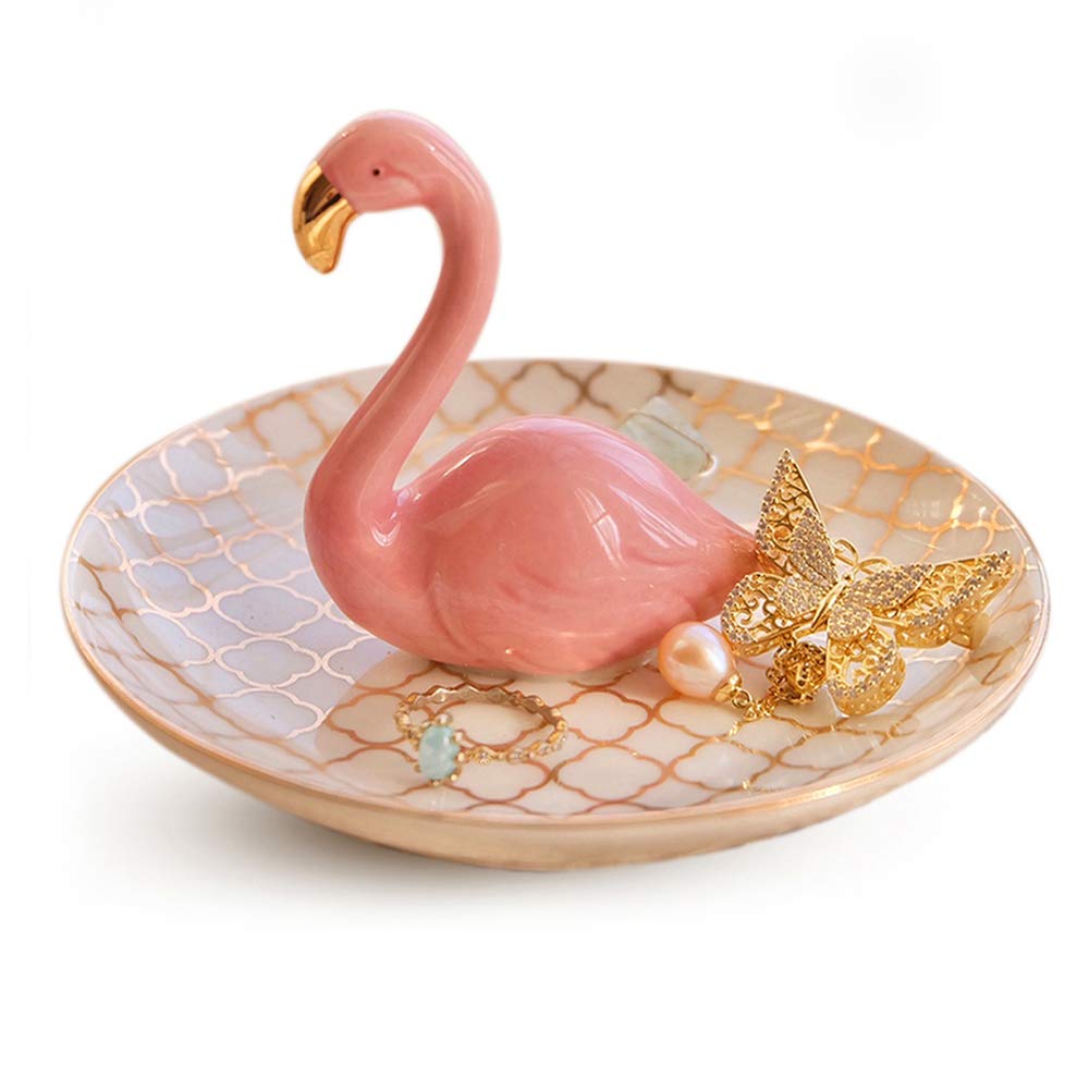 PUDDING CABIN Flamingo Ring Holder for Jewelry Trinket Tray Flamingo Gifts for Women Girls Friend Her Mom Christmas Thanksgiving Gifts Birthday Mothers Day Valentines Gifts Flamingo Decor