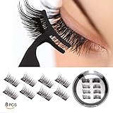 Dual Magnetic Eyelashes 0.2mm Ultra Thin Magnet Lightweight & Easy to Wear Best 3D Reusable Eyelashes Extensions (8 pc with tweezers)
