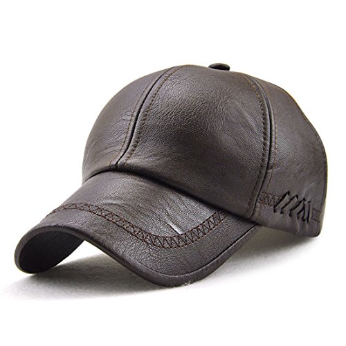 King Star Men's PU Leather Adjustable Winter Warm Baseball Cap Dad Hat Dark Brown