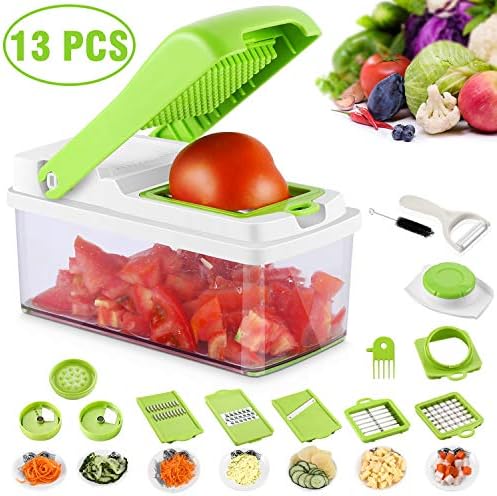 Mandoline 13 in 1 Vegetable Slicer Cutter Food Slicer, Multifunctional Fruits Chopper, All-in-One Vegetables Cutter Holder Container for Grating, Slicing, Chopping, Cutting and Peeling