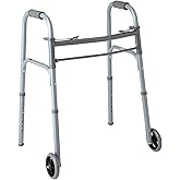 Medline Two-Button Folding Walkers with Wheels, Basic, 5 Inch