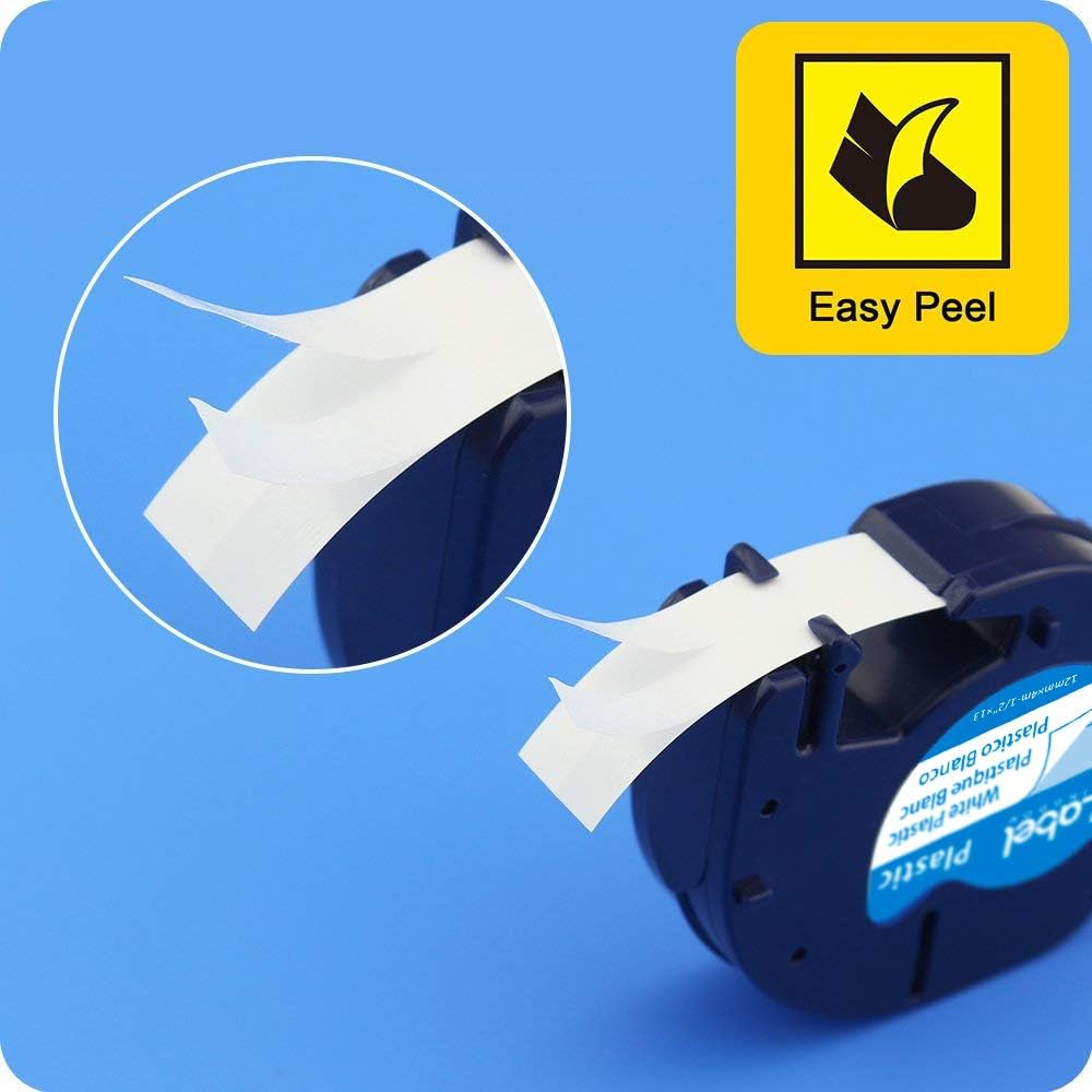 Label KINGDOM Compatible Labels Replacement for DYMO LetraTag Refills 91331 White Plastic Label Tape 12mm x 4m (1/2" x 13') for Dymo Letra Tag Label Maker LT100H LT100T QX50, Black on White, 5-Pack: Office Products