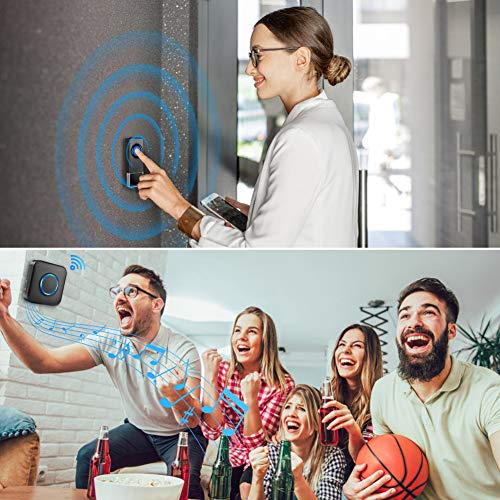 Wireless Door Bell BITIWEND Waterpoof Doorbell Chime Operating at 1000ft with 52 Tunes 4 Volume Levels LED Flash, Classroom Doorbell,Home Business Doorbell Chime, 2 Push Buttons & 3 Receivers