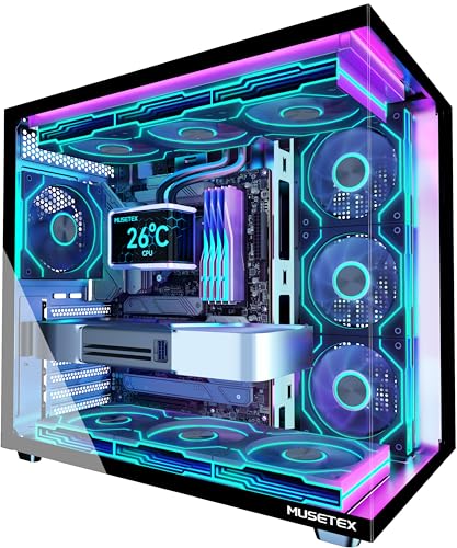 MUSETEX Y6 PC Case, Pre-Installed 7 Infinity Mirror PWM ARGB Fans, ATX