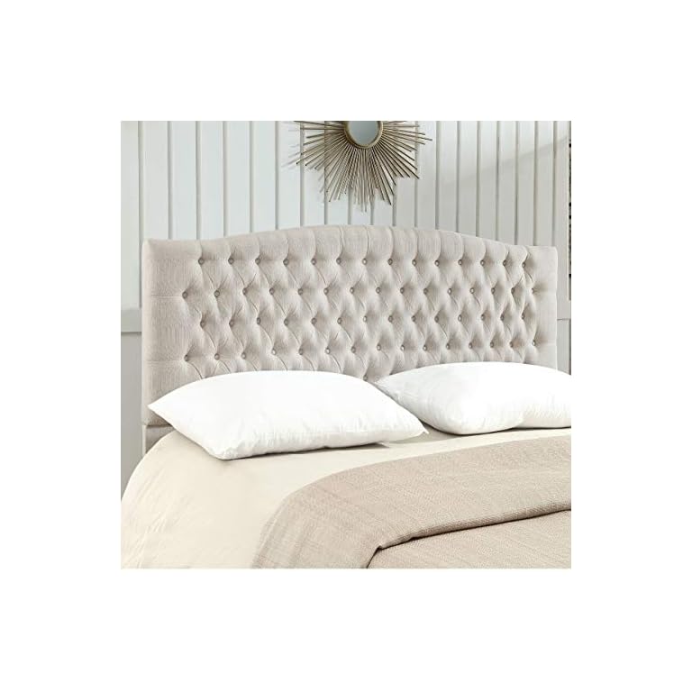 24KF Linen Upholstered Tufted Button King Headboard and Comfortable
