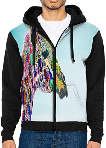 Psychedelic Giraffe Art Men's Adult Casual Pocket Hooded Sweater Zipper Hoodie Long Sleeve Sweatshirt Jacket