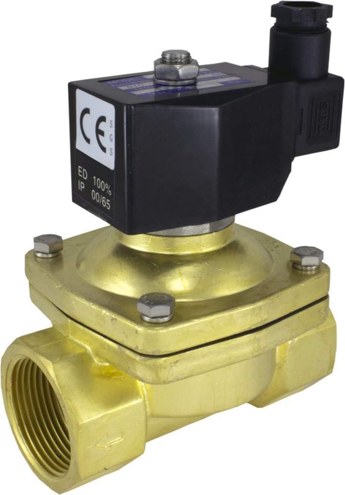 Duda Diesel 2W32032N:220v 35 mm Normally Closed 1-1/4" NPT Brass NBR 2-Way Solenoid Valve 1.25" NPT, NPT Female Connector, Brass