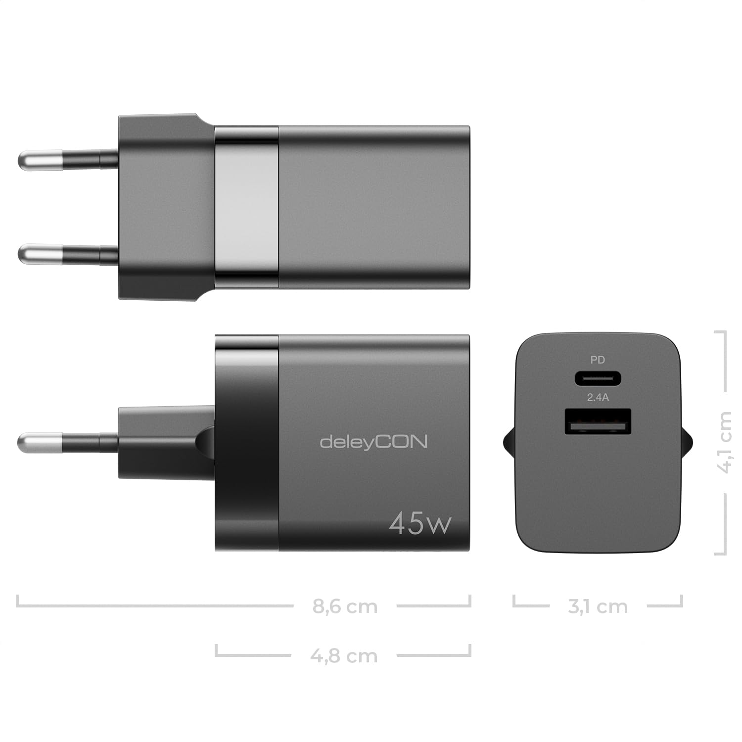 deleyCON Ladegerät USB A und C (2 Port - Kompaktes 45W Schnellladegerät) Netzteil für iPhone 17/16/15/14/13 Galaxy S25/S24/S23 Pixel Handy iPad Tablet MacBook Laptop Notebook USB Charger - Schwarz 7
