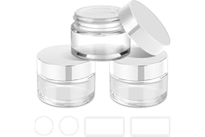 Small Glass Containers with Lids, Tecohouse 1 oz Glass Jars with White Lids & Inner Liners, Mini Travel Toiletries Container for Slime, Makeup, Cream, Lotion, Cosmetic - 3 pack