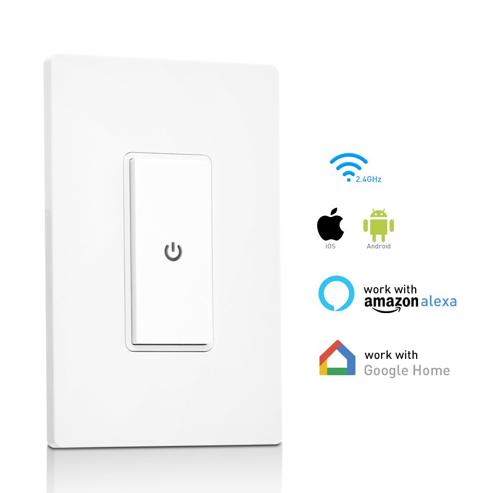 Ankuoo REC Wi-Fi Light Switch with Push Notification, Works with Alexa, New Firmware with AP Mode, NOT Plug & Play, Limited DIY Required, White