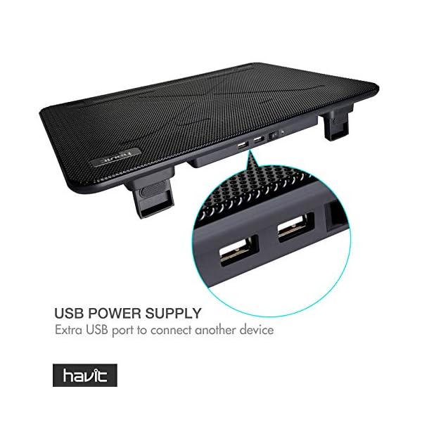 havit Cooling Pad 12"-17" Laptop Cooler with 3 Ultra Quiet Fans, Ergonomic Comfort Notebook Cooler with 2 USB Ports, HV-F2056