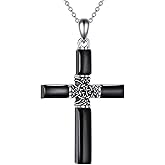 YFN Celtic Cross Necklace Sterling Silver Black Tourmaline Pendant Vintage Jewelry Religious Gifts for Women Men
