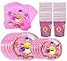 Nami Products SHARK PARTY Supplies Pink Birthday Baby Party Dessert Set 16 Large Plates, 16 Small Plates, 16 Cups, 16 Napkins Party Kit for Kids Birthday Shark Theme Baby Shower (16 Guests)